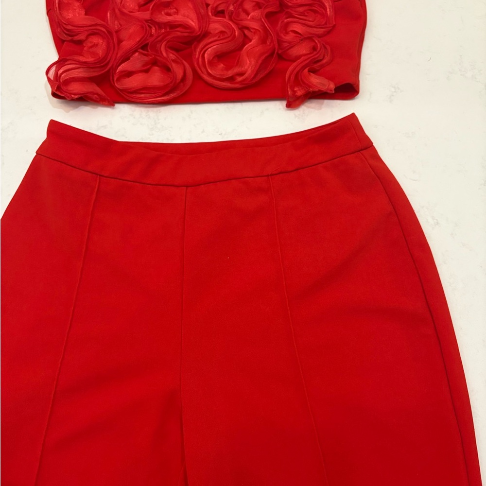Elegant Red Women's Two Piece Set Pant & Top